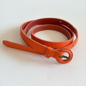 J Crew Leather Skinny Belt Neon Orange Size Large